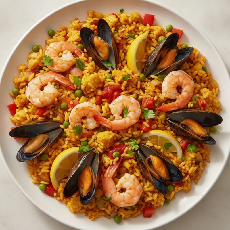 Spanish Seafood Paella with Saffron Rice