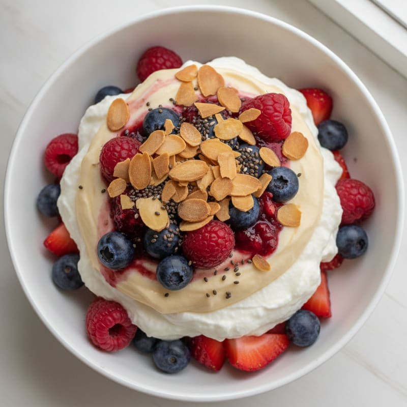 Greek Yogurt Protein Parfait with Mixed Berries and Almonds