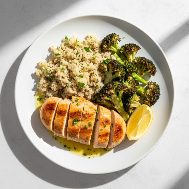 Grilled Chicken Breast with Roasted Broccoli and Quinoa
