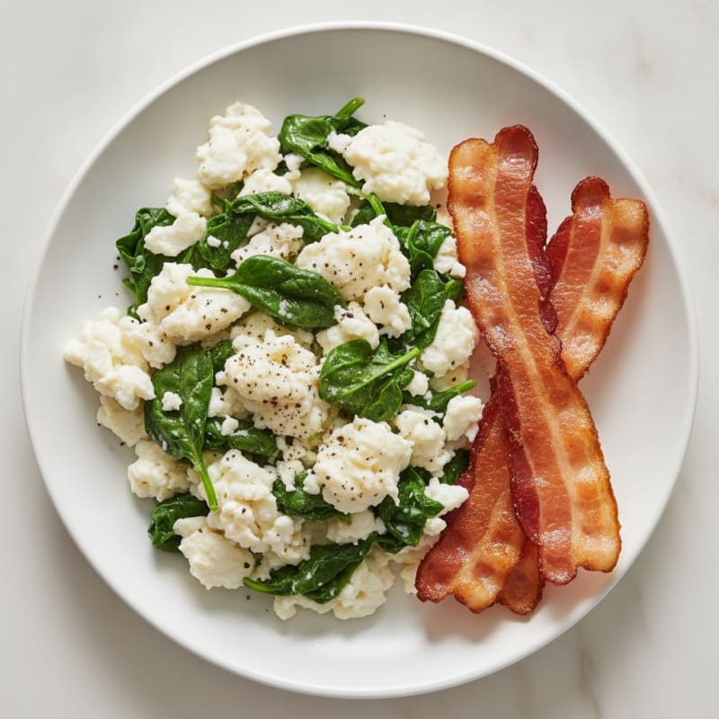 Egg White Spinach Scramble with Turkey Bacon