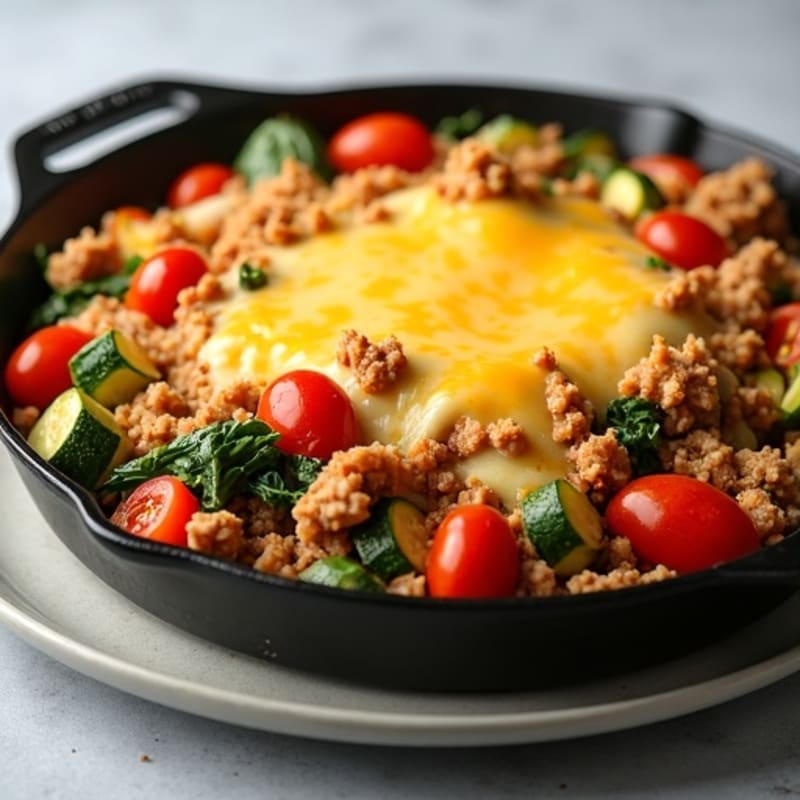 Lean Meat Lover's Baked Skillet with Hearty Vegetables and Crispy Cheesy Topping