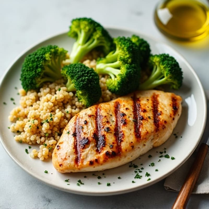 Grilled Chicken Breast with Quinoa and Roasted Broccoli