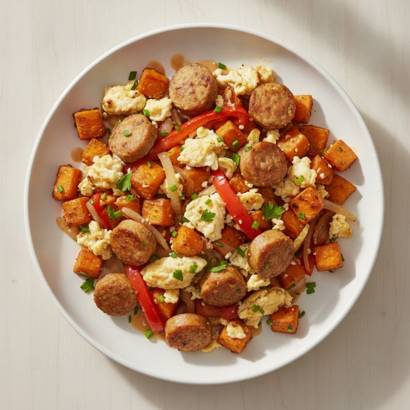 Crispy Chicken Sausage and Sweet Potato Hash