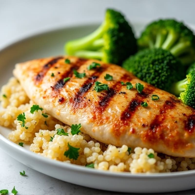 Grilled Chicken Breast with Quinoa and Steamed Broccoli