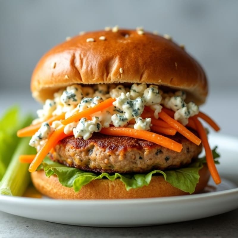 Lean Buffalo Blue Cheese Turkey Burgers with Crispy Celery Slaw