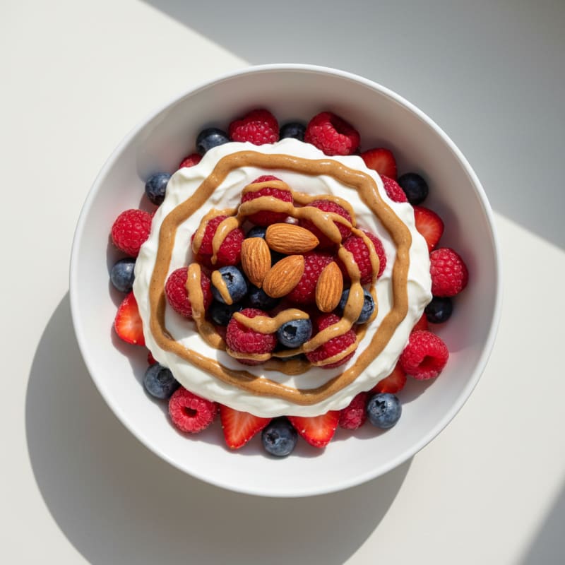 Greek Yogurt Protein Parfait with Mixed Berries and Almond Butter