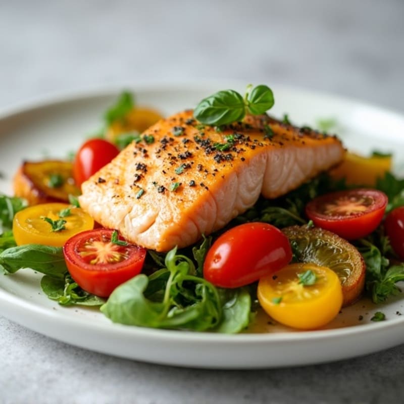 Baked Salmon with Herb-Roasted Squash and Tomato Salad
