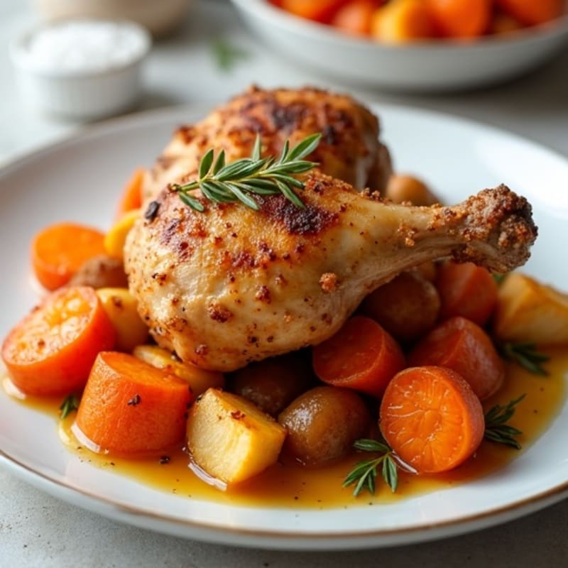 Crispy Baked Chicken Thighs with Roasted Root Vegetables