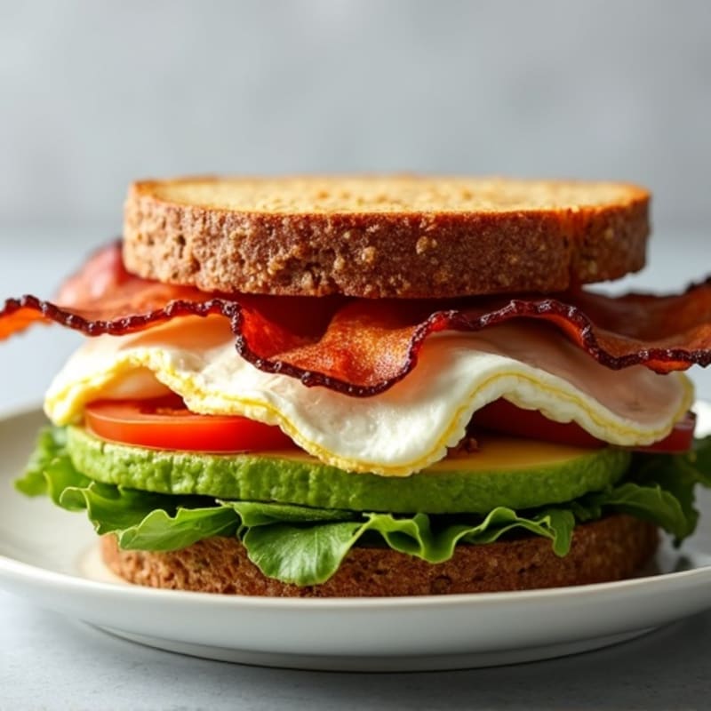 Whole Grain Crispy Turkey Bacon and Creamy Avocado Sandwich with Fresh Greens
