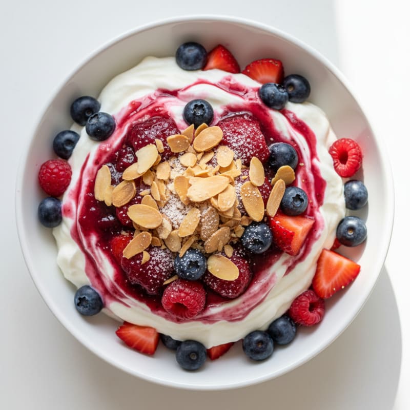 Greek Yogurt Protein Parfait with Mixed Berries and Almonds