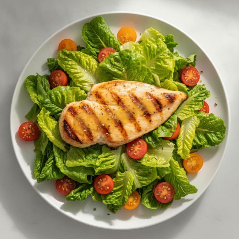 Grilled Chicken Breast with Crisp Romaine and Cherry Tomatoes