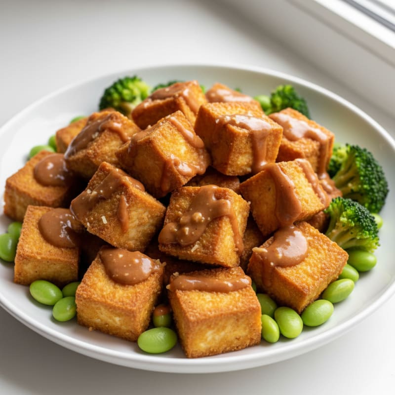 Crispy Baked Tofu with Zesty Peanut Sauce