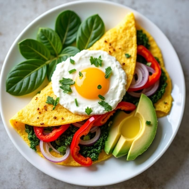Egg White Vegetable Omelet with Cottage Cheese and Avocado