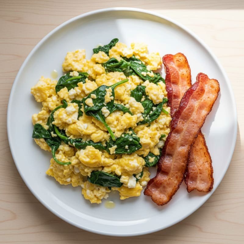Cottage Cheese Scramble with Spinach and Turkey Bacon