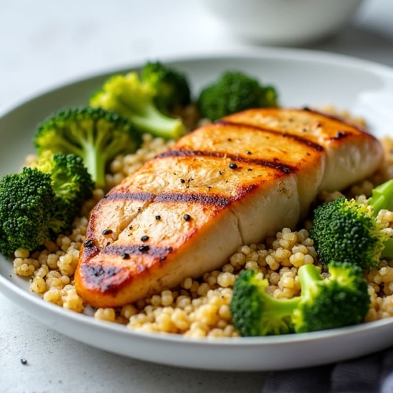 Grilled Chicken Breast with Quinoa and Roasted Broccoli