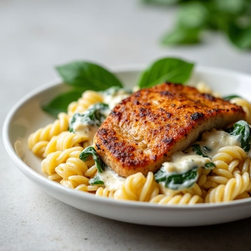 Healthy Creamy Pasta with Crispy Pork