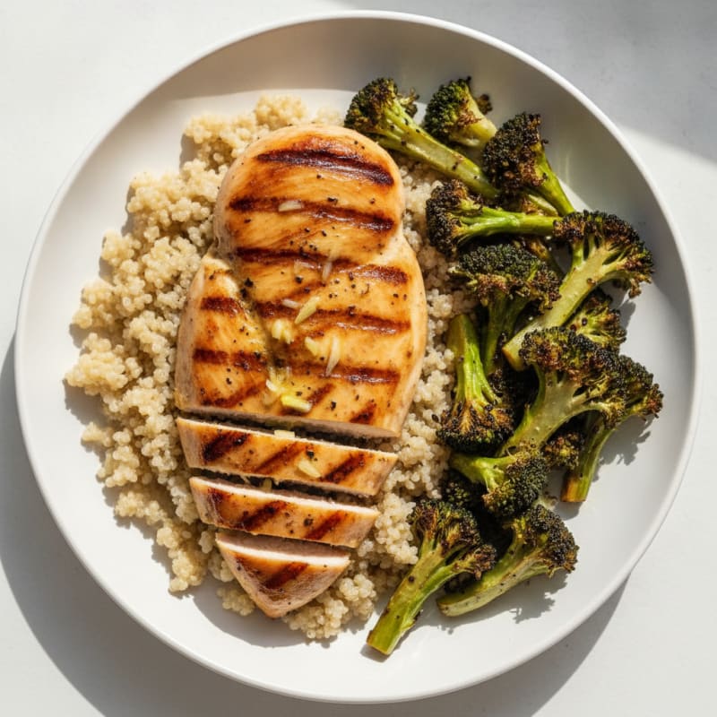 Grilled Chicken Breast with Quinoa and Roasted Broccoli