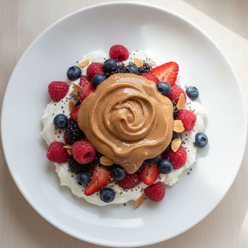 Greek Yogurt Protein Parfait with Berries and Almond Butter