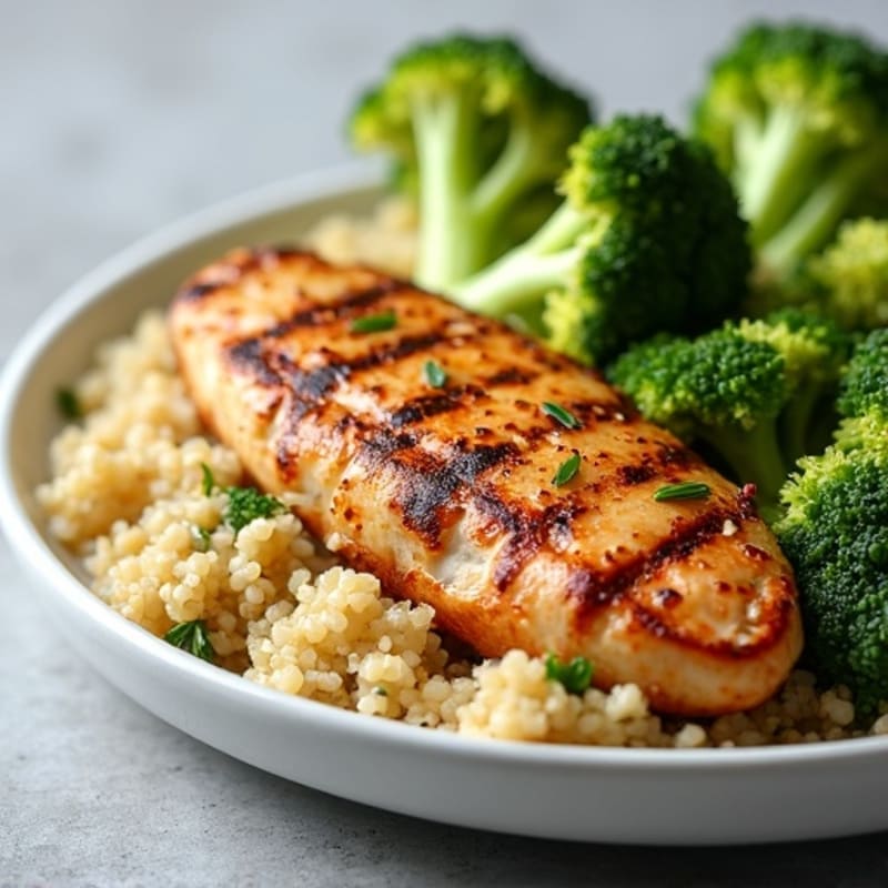 Grilled Chicken Breast with Quinoa and Roasted Broccoli