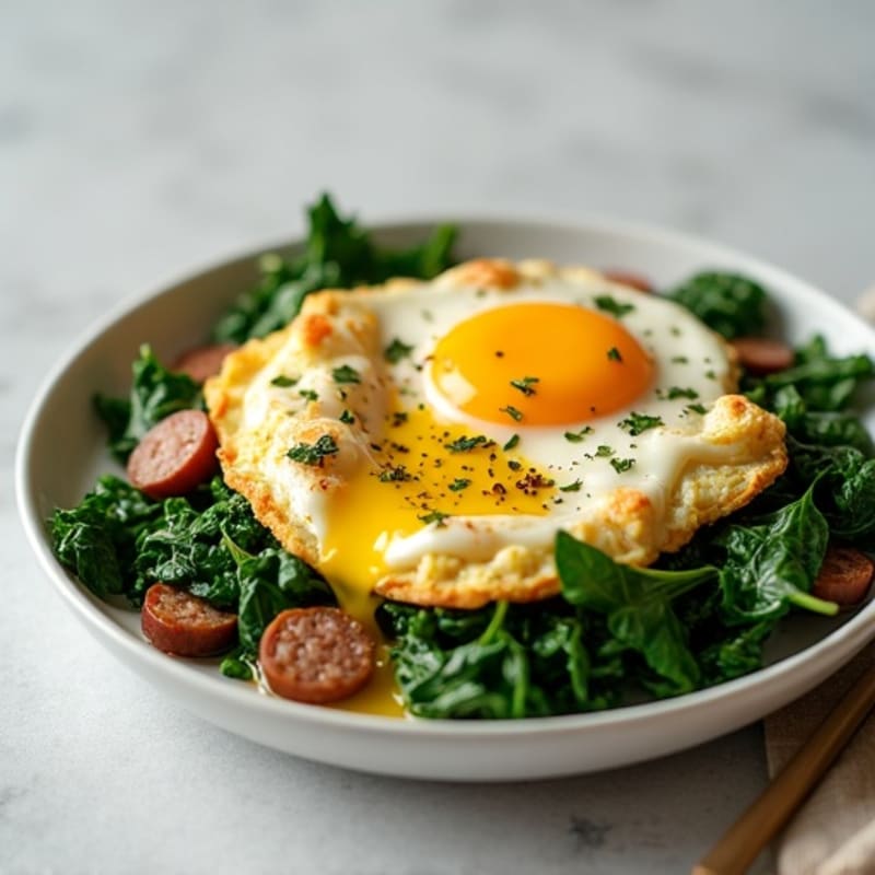 Egg White and Turkey Sausage Scramble with Sautéed Spinach