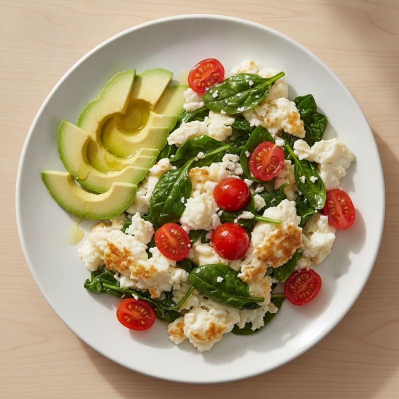Egg White Spinach Scramble with Cherry Tomatoes