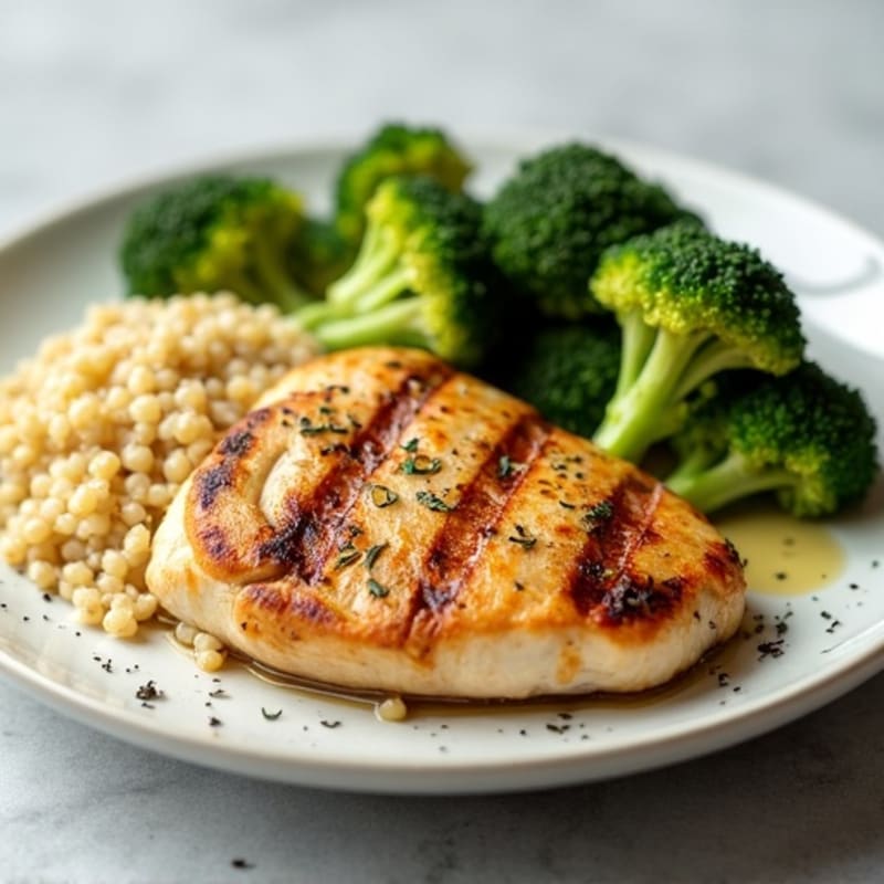 Grilled Chicken Breast with Quinoa and Roasted Broccoli