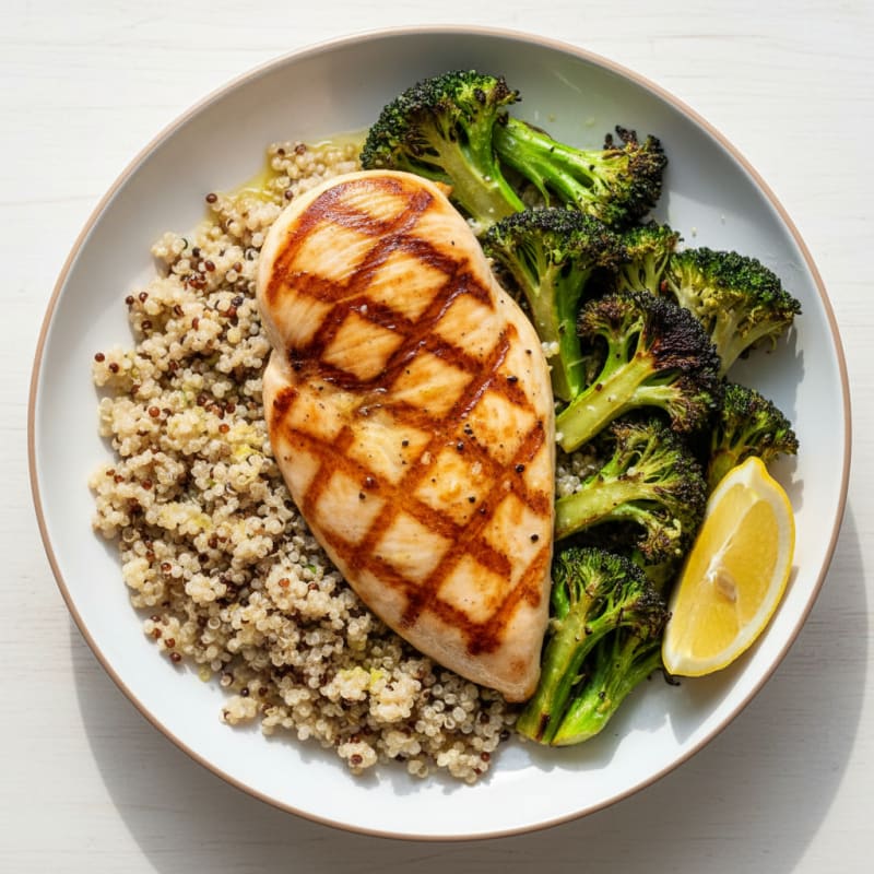 Grilled Chicken Breast with Quinoa and Roasted Broccoli