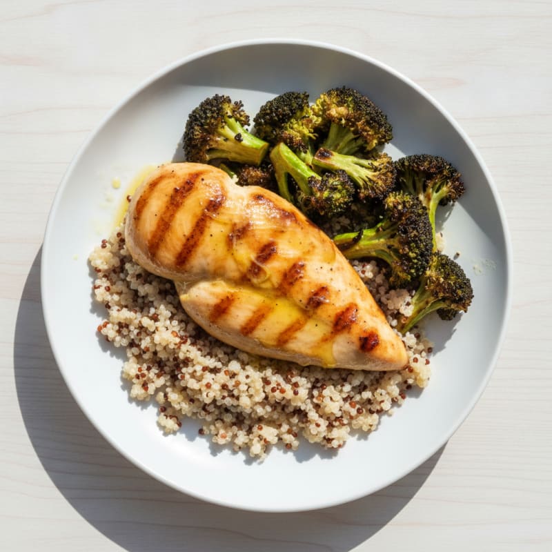 Grilled Chicken Breast with Quinoa and Roasted Broccoli
