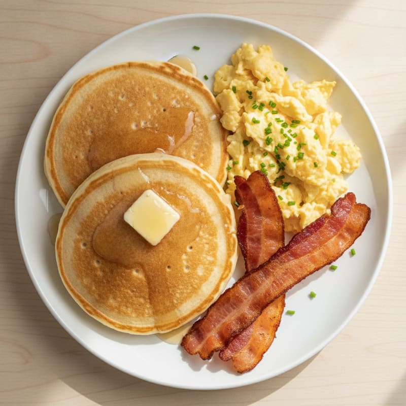 Fluffy Buttermilk Pancakes with Scrambled Eggs