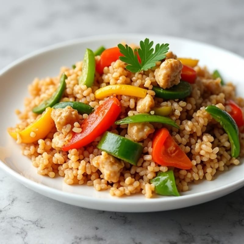 Ground Chicken and Vegetable Stir-Fry with Brown Rice