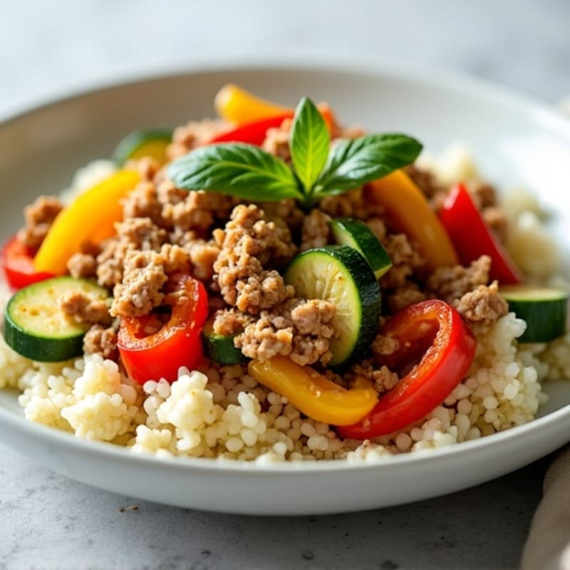 Lean Ground Turkey and Vegetable Stir Fry with Cauliflower Rice