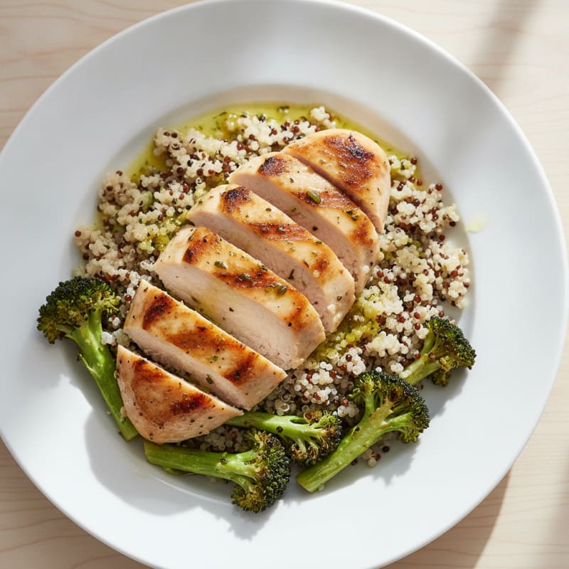 Grilled Chicken Breast with Quinoa and Roasted Broccoli