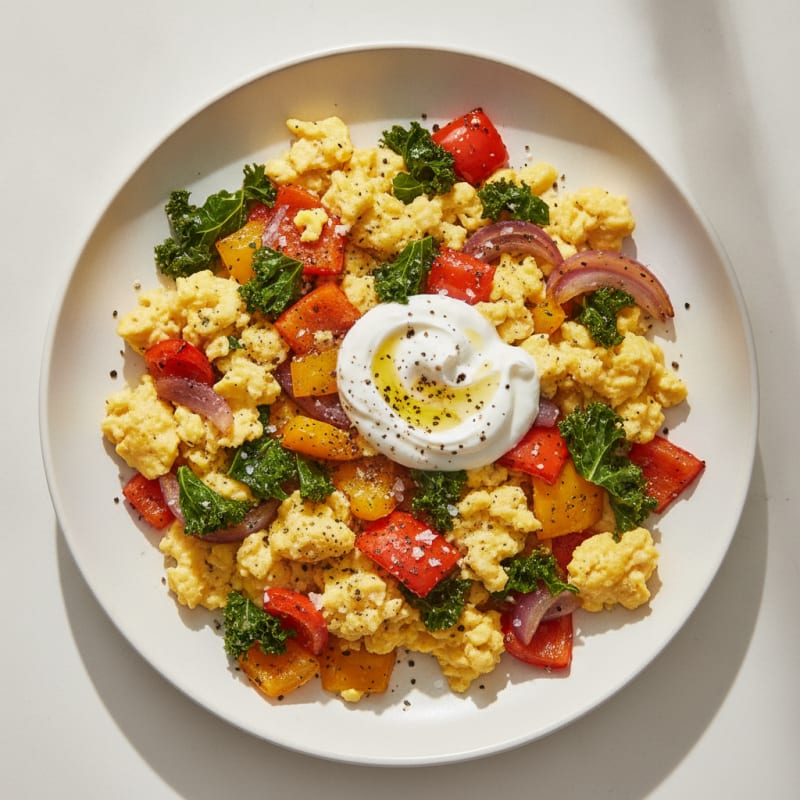 Hearty Scrambled Eggs with Roasted Vegetables