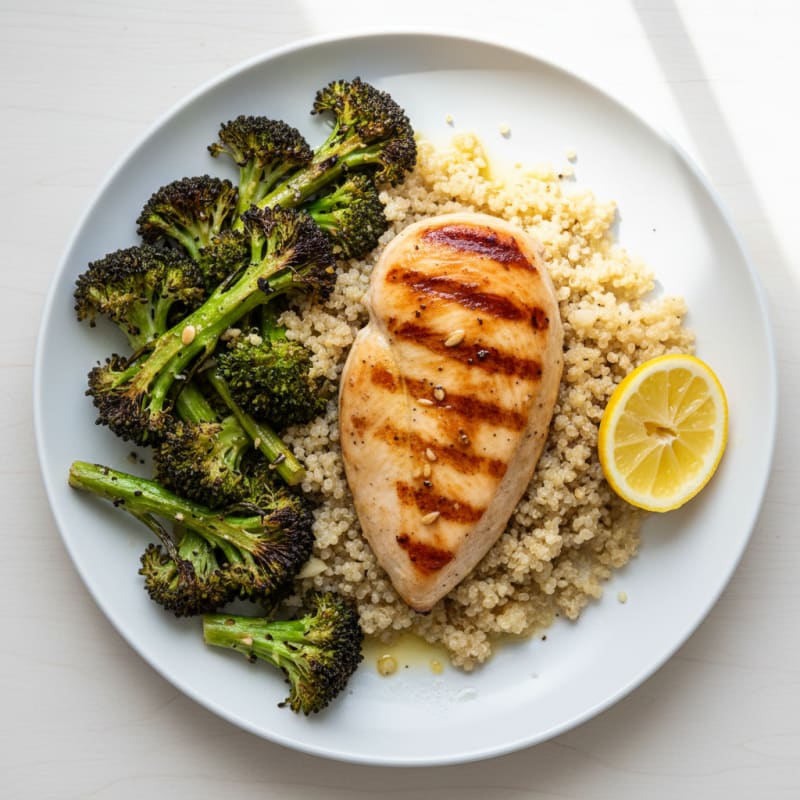 Grilled Chicken Breast with Quinoa and Roasted Broccoli
