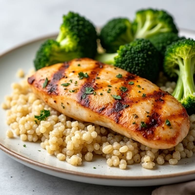 Grilled Chicken Breast with Quinoa and Roasted Broccoli