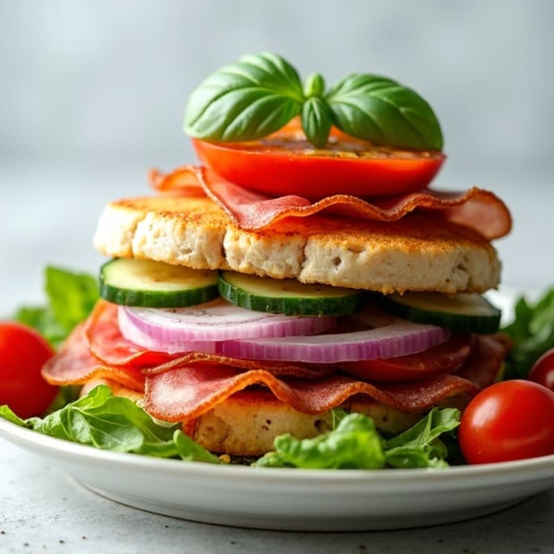 Lean Turkey-Prosciutto Stack with Fresh Mediterranean Vegetables