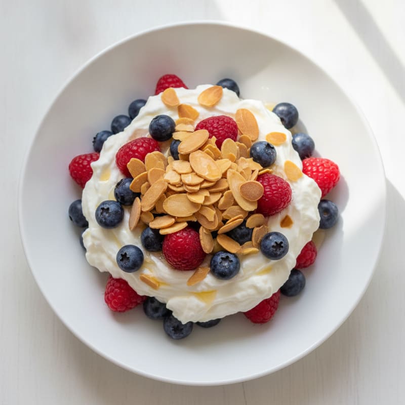 Greek Yogurt Protein Parfait with Mixed Berries and Almonds
