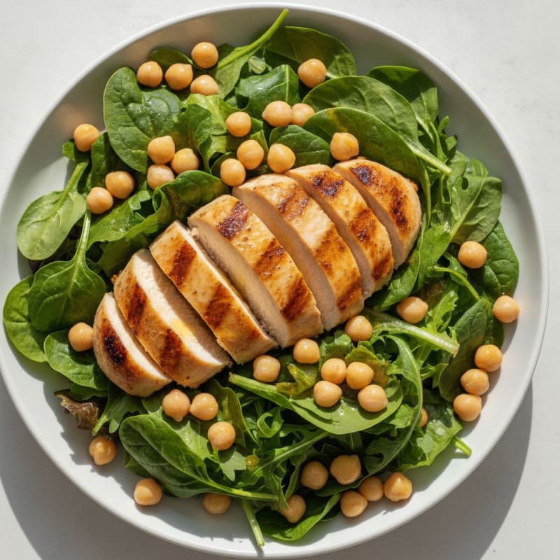 Grilled Chicken Breast over Mixed Greens with Chickpeas