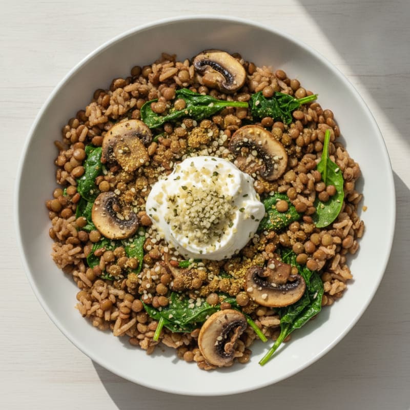 High-Protein Lentil and Vegetable Rice Bowl
