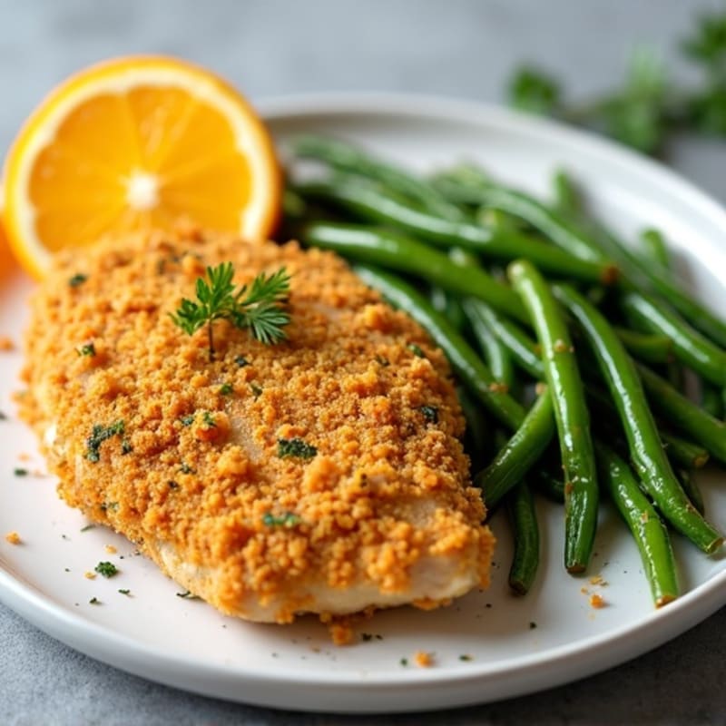 Crispy Baked Orange Chicken with Roasted Green Beans