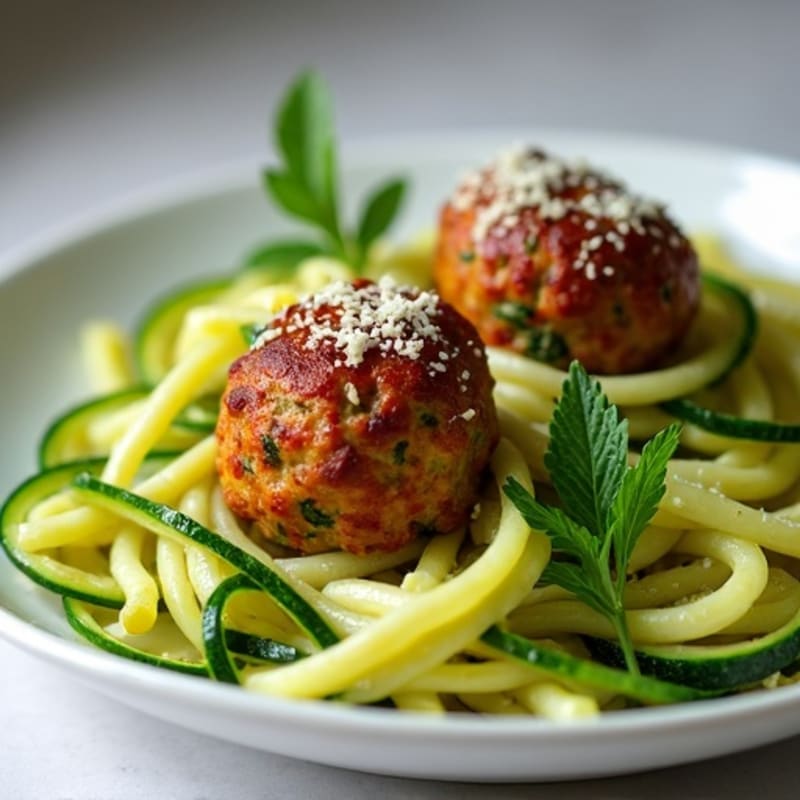 Herb-Roasted Ground Turkey Meatballs with Zucchini Noodles