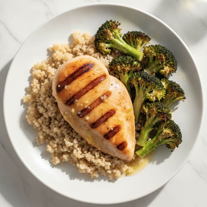 Grilled Chicken Breast with Quinoa and Roasted Broccoli
