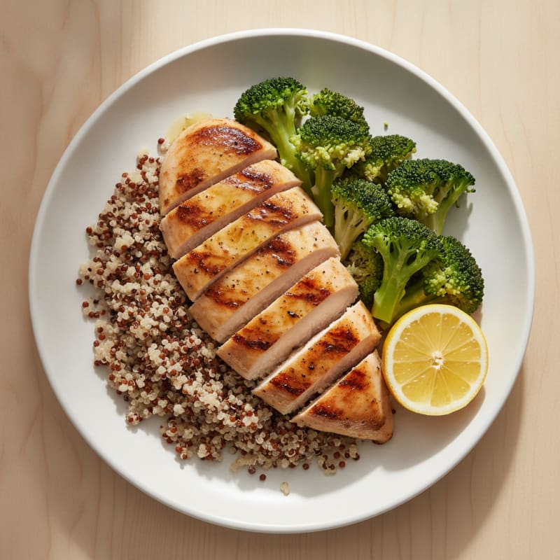 Grilled Chicken Breast with Quinoa and Steamed Broccoli