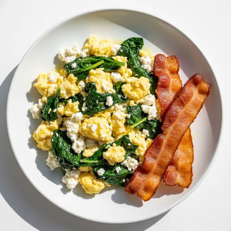 Cottage Cheese Scramble with Spinach and Turkey Bacon