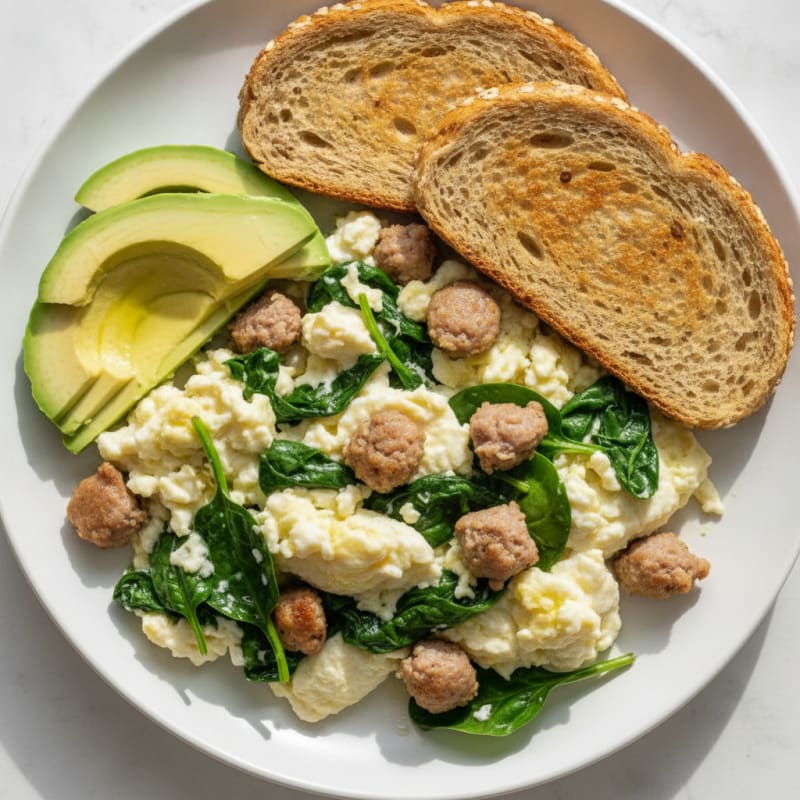 Egg White and Turkey Sausage Scramble with Spinach