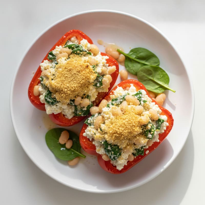 Creamy Cottage Cheese and White Bean Stuffed Peppers