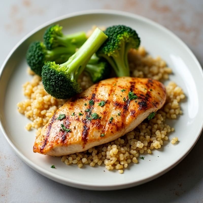 Grilled Chicken Breast with Roasted Broccoli and Quinoa