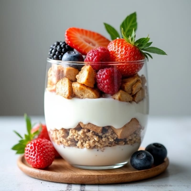 High-Protein Greek Yogurt Parfait with Chopped Chicken and Mixed Berries