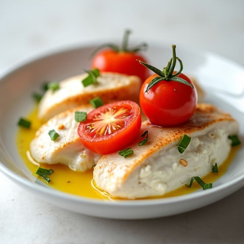 Cottage Cheese with Sliced Chicken Breast and Cherry Tomatoes