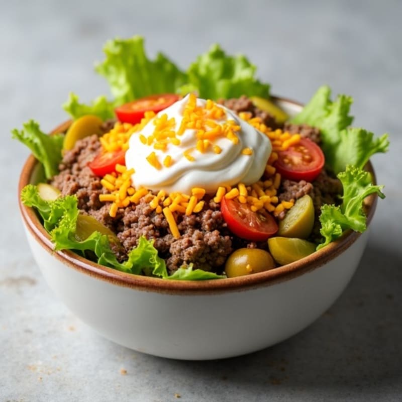 Lean Ground Beef Cheeseburger Bowl with Creamy Special Sauce